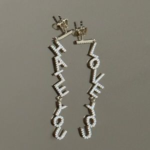 i hate you i love you dangly gold plated earrings